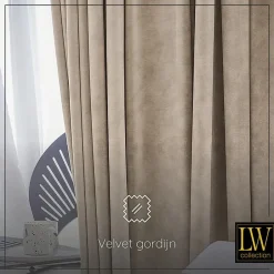 LW Collection Gordijnen beige 225x140CM met haakjes Velvet 1 stuk Best