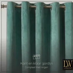 LW Collection Gordijnen Groen 245x290cm Velvet Kant en klaar 1 stuk Hot