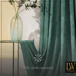 LW Collection Gordijnen Groen 245x290cm Velvet Kant en klaar 1 stuk Hot