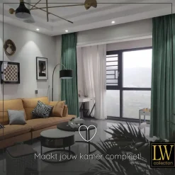 LW Collection Gordijnen Groen 270X140CM velvet kant en klaar 1 stuk Discount