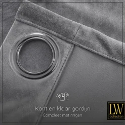 LW Collection Gordijnen Grijs 270x290cm Velvet Kant en klaar 1 stuk Hot