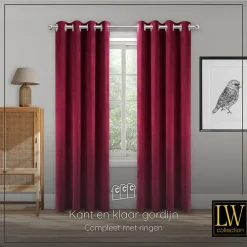 LW Collection Gordijnen Rood 245x290cm Velvet Kant en klaar 1 stuk Discount