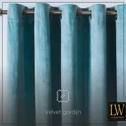 LW Collection Gordijnen Turquoise 270x290cm Velvet Kant en klaar 1 stuk Outlet