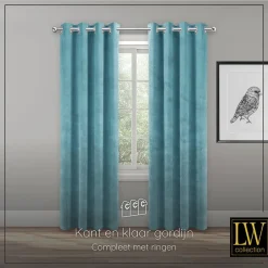 LW Collection Gordijnen Turquoise 270x290cm Velvet Kant en klaar 1 stuk Outlet
