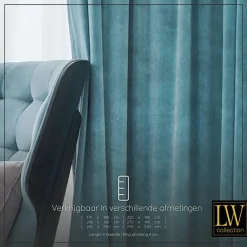 LW Collection Gordijnen Turquoise 270x290cm Velvet Kant en klaar 1 stuk Outlet