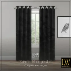 LW Collection Gordijnen Zwart 245x290cm Velvet Kant en klaar 1 stuk Sale