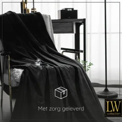 LW Collection Gordijnen Zwart 245x290cm Velvet Kant en klaar 1 stuk Sale