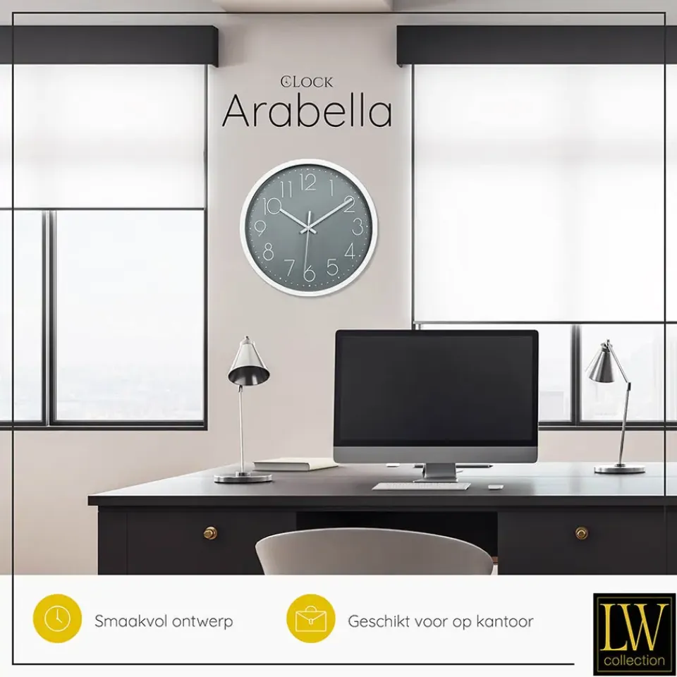LW Collection Keukenklok Arabella grijs 30cm Online