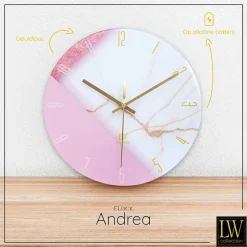 LW Collection Keukenklok Andrea wit roze 30cm