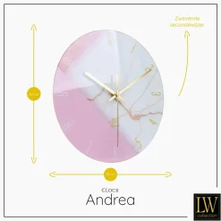 LW Collection Keukenklok Andrea wit roze 30cm