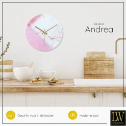 LW Collection Keukenklok Andrea wit roze 30cm