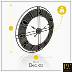 LW Collection Wandklok Becka grijs zilver 80cm New