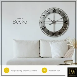 LW Collection Wandklok Becka grijs zilver 80cm New