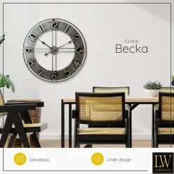 LW Collection Wandklok Becka grijs zilver 80cm New
