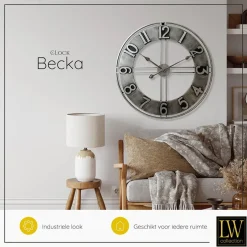 LW Collection Wandklok Becka grijs zilver 80cm New