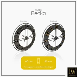LW Collection Wandklok Becka grijs zilver 80cm New