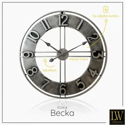 LW Collection Wandklok Becka grijs zilver 80cm New