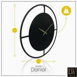 LW Collection Wandklok Danial zwart goud 60cm Discount