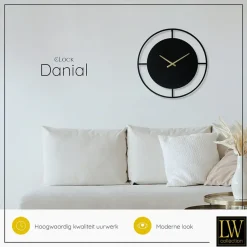 LW Collection Wandklok Danial zwart goud 60cm Discount