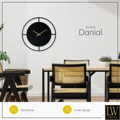 LW Collection Wandklok Danial zwart goud 60cm Discount