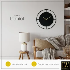 LW Collection Wandklok Danial zwart goud 60cm Discount