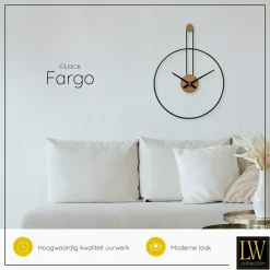 LW Collection Wandklok Fargo zwart 55cm Best
