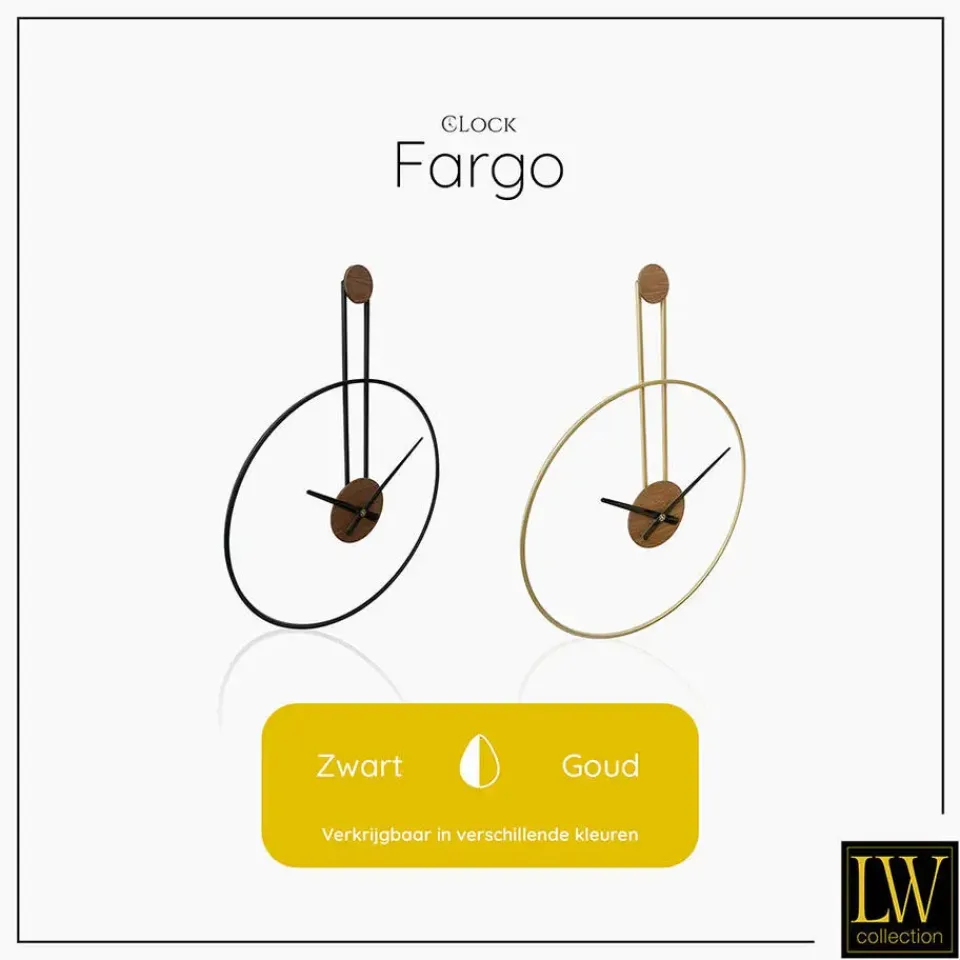 LW Collection Wandklok Fargo zwart 55cm Best