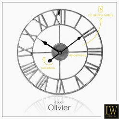 LW Collection Wandklok Olivier zilver 40cm New