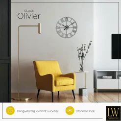 LW Collection Wandklok Olivier zilver 40cm New