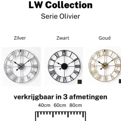LW Collection Wandklok Olivier zilver 40cm New