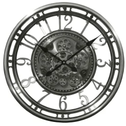 LW Collection Wandklok radar Maria zilver 54cm bewegende tandwielen New
