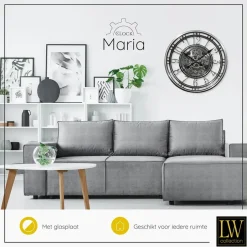 LW Collection Wandklok radar Maria zilver 54cm bewegende tandwielen New