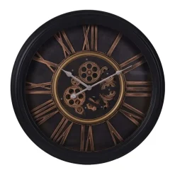 LW Collection Wandklok radar Leonore Zwart 52cm bewegende tandwielen Clearance