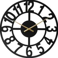 LW Collection Wandklok XL Jannah zwart met gouden wijzers 80cm New