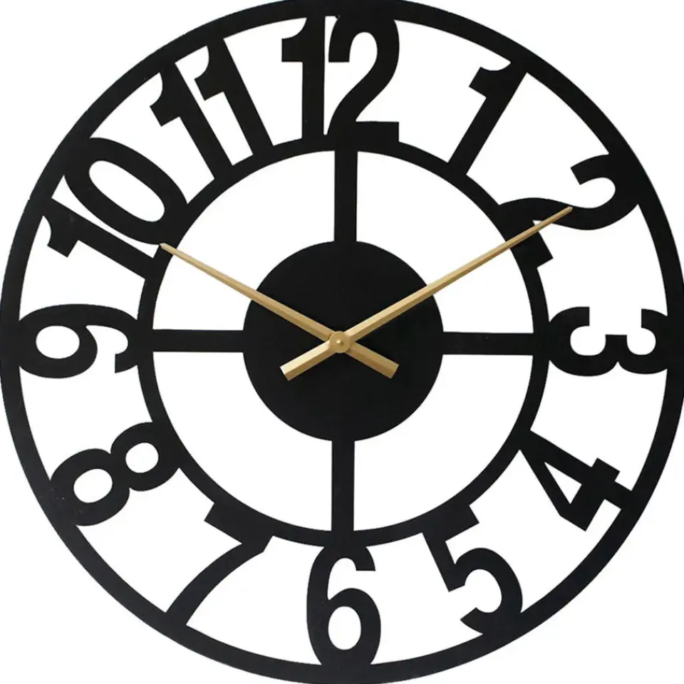 LW Collection Wandklok XL Jannah zwart met gouden wijzers 80cm New