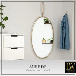LW Collection Wandspiegel goud rond ovaal 45x96 cm metaal Sale