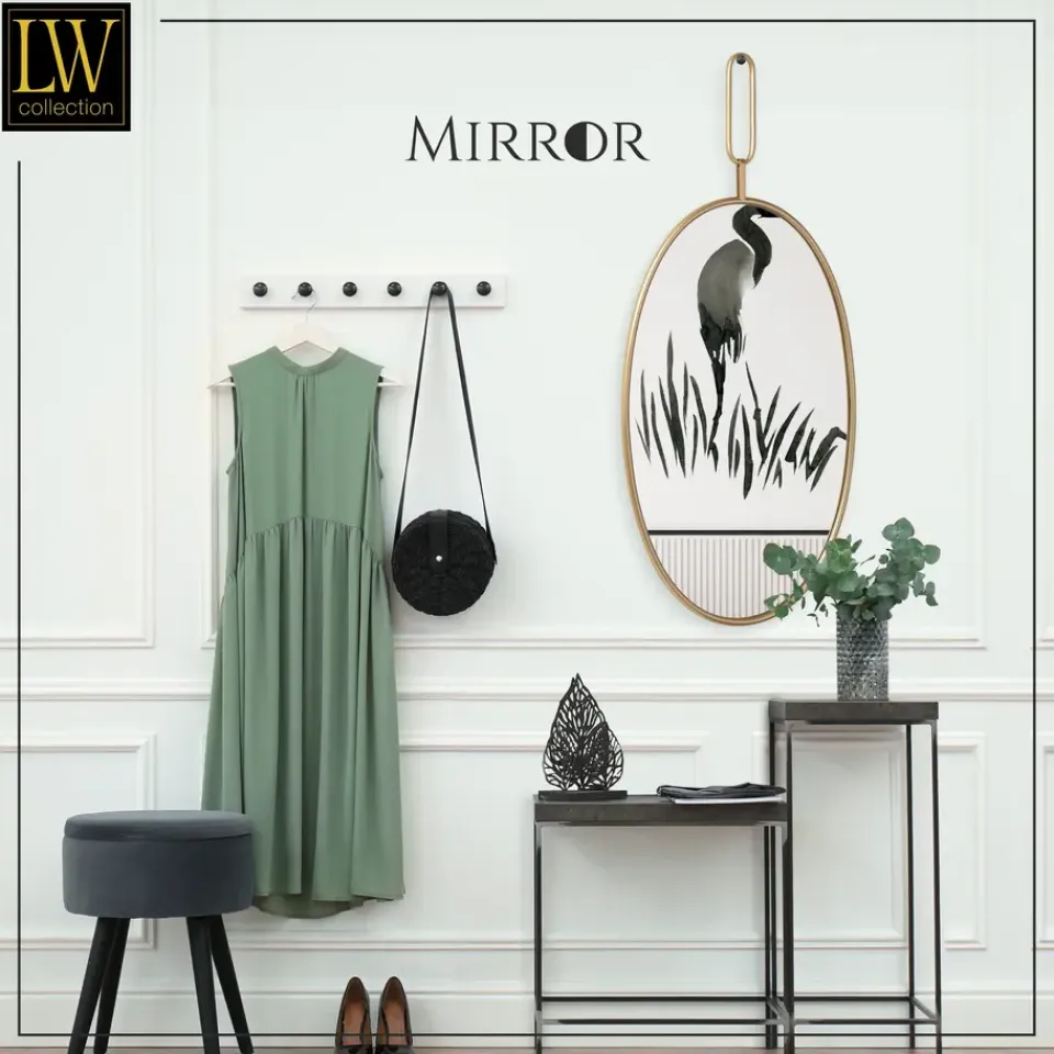 LW Collection Wandspiegel goud rond ovaal 45x96 cm metaal Sale