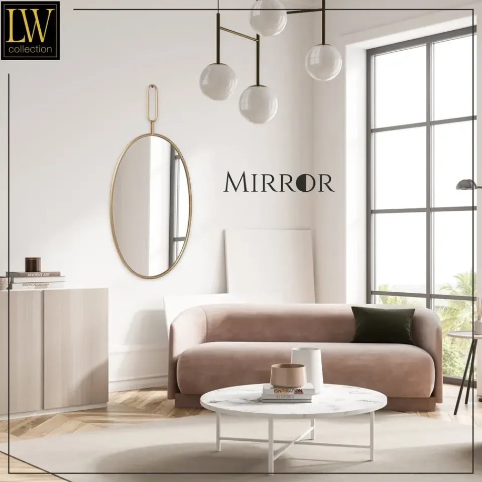 LW Collection Wandspiegel goud rond ovaal 45x96 cm metaal Sale