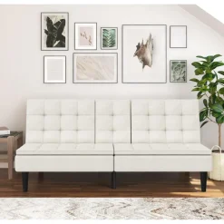 Dorel Home Maine - Slaapbank in crèmekleurige ribstof Online