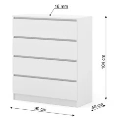 Homlando Maja dressoir S4 40x90x104 cm wit mat met 4 lades Hot