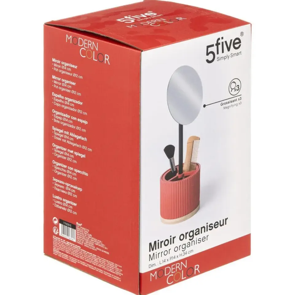 5five Make-up organizer/opberger met spiegel 14 x 14 x 35 cm zalmroze