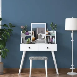 Arabic House Make-up Tafel Wit - 112cm - Incl. Kruk - Bulon Discount