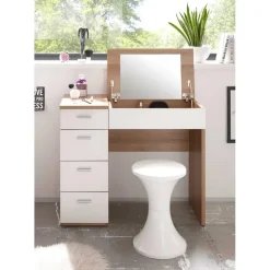 Emob Make-uptafel Loïs 90cm 1 deur & 4 lades - lichte eikdecor/wit Best