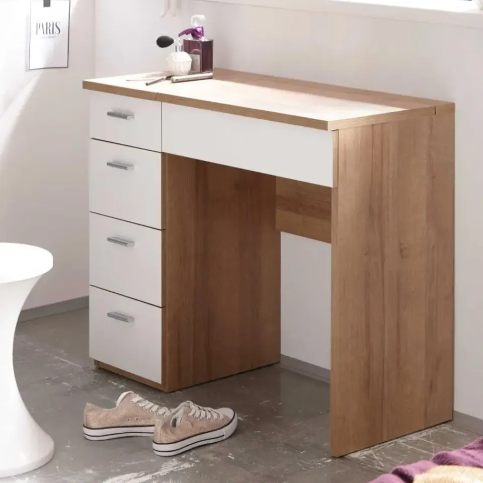 Emob Make-uptafel Loïs 90cm 1 deur & 4 lades - lichte eikdecor/wit Best