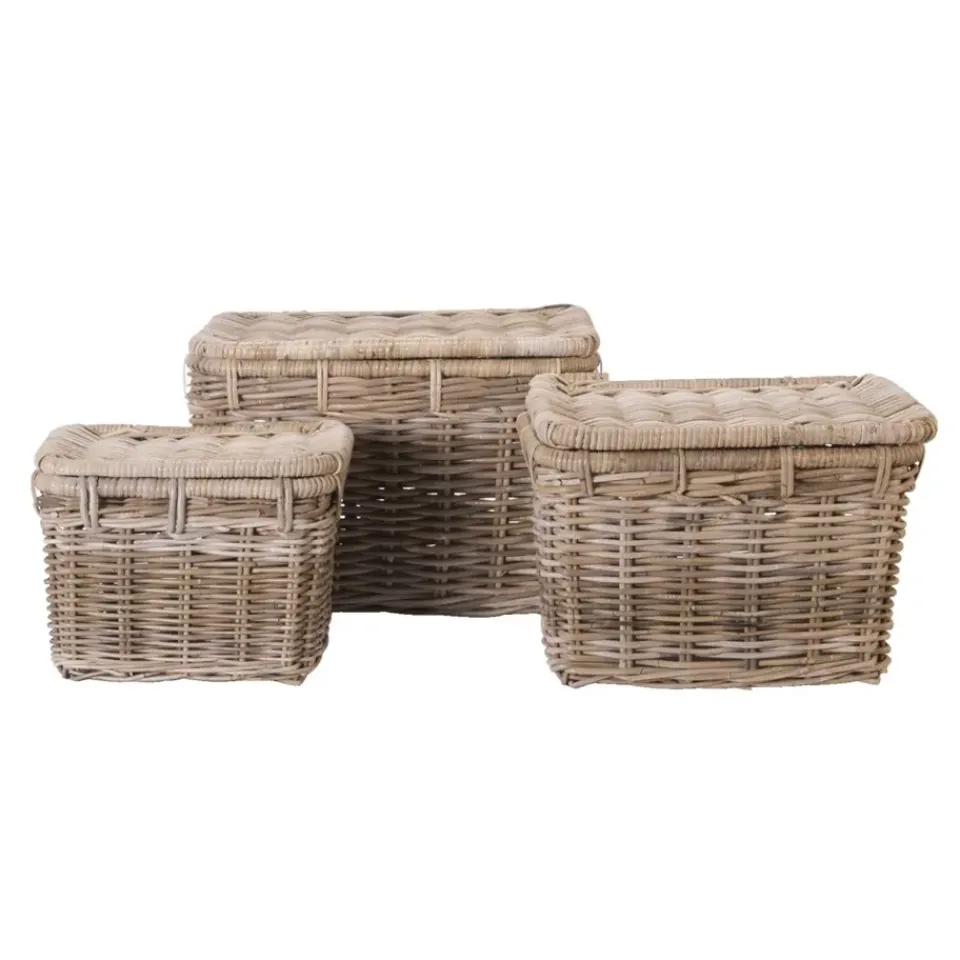 Leen Bakker Mand met deksel Meike - antiek grijs - 47x34x35 cm Online