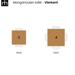 Mangohoutonline - Eettafel Nova Vierkant 90x90cm Donkerbruin Vierkant