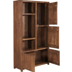 Mangohoutonline - Wandkast Phoenix 120cm Walnoot 3 Open Vakken, 4 Deuren - Mahom Clearance