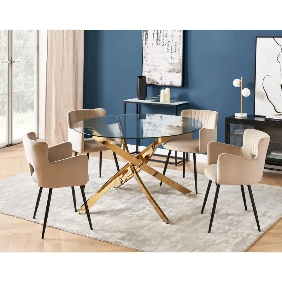 Beliani MARAMO - Eettafel - Goud - ⌀120 cm - Veiligheidsglas Clearance