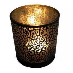 Mars & More Waxinelichthouder - zwart - glas - jaguar print Outlet