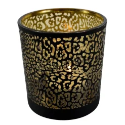 Mars & More Waxinelichthouder - zwart - glas - jaguar print Outlet